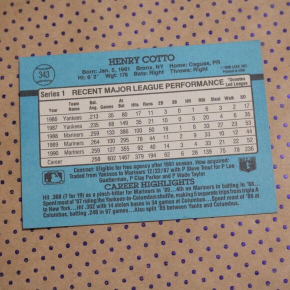 Henry Cotto #343 Baseball Card - Picture 2 of 2